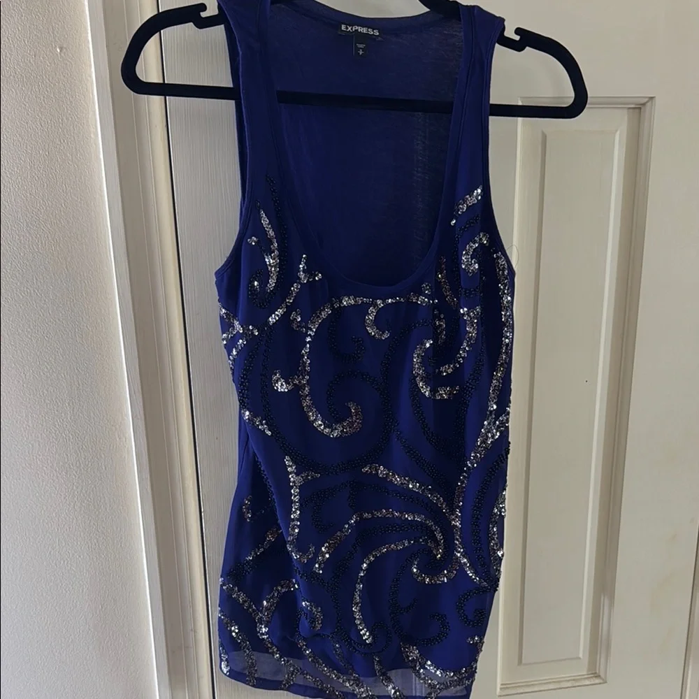 Express Fitted Purple Sequin Tank Top - Picture 1 of 5
